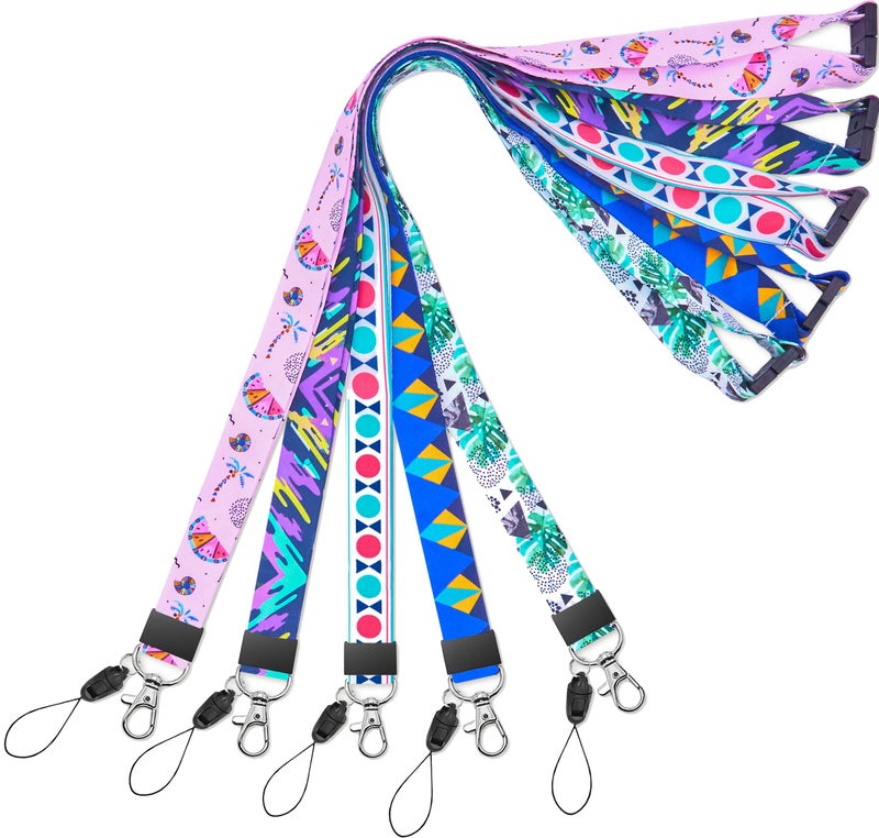 YOUOWO 5 Pack Cruise Lanyards with Patterns for ID Badge Holder Kids Hall Pass Women Key Men Ship Card,Breakaway Safety Office Neck Lanyard Quick Release - Image 1